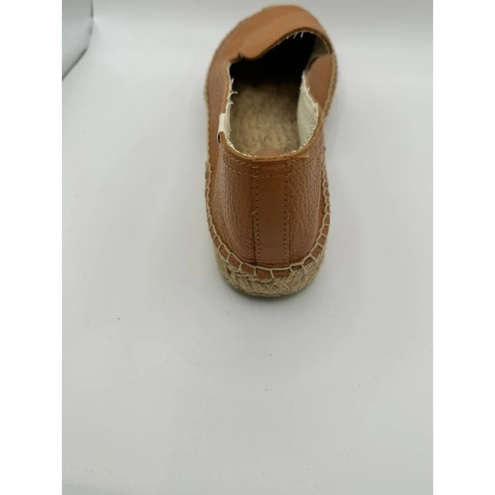 Soludos Womens Tan Pebbled Leather‎ Smoking Slipper Espadrille Flats Shoes